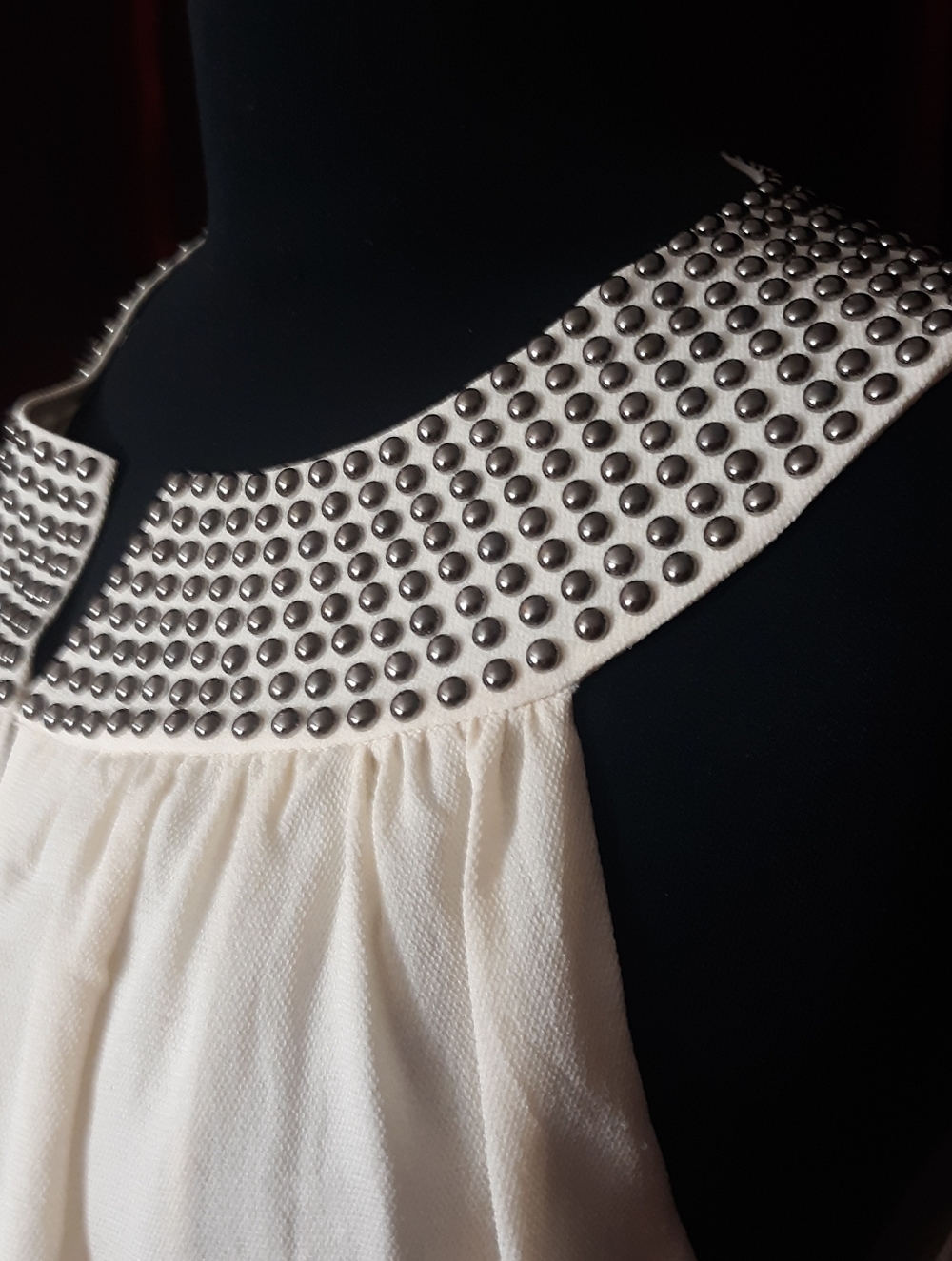 Nwt $345 Robert Rodriguez Gunmetal Stud Cream Silk Top 10 - Picture 3 of 4